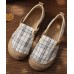 Black Plaid Cotton Linen Patchwork Flat Feet Shoes