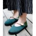 Green Flat Feet Shoes Cotton Fabric Elegant Buckle Strap Flat Shoes