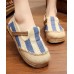 Blue Striped Cotton Fabric Flats Splicing Flat Shoes For Women