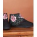 Boutique Buckle Strap Embroideried Comfy Ankle Boots Blue Cotton Fabric