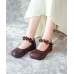 Chocolate Cowhide Leather Buckle Strap Loafers For Women