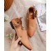 Casual Pointed Toe Flat Shoes For Women Pink Brown Cowhide Leather